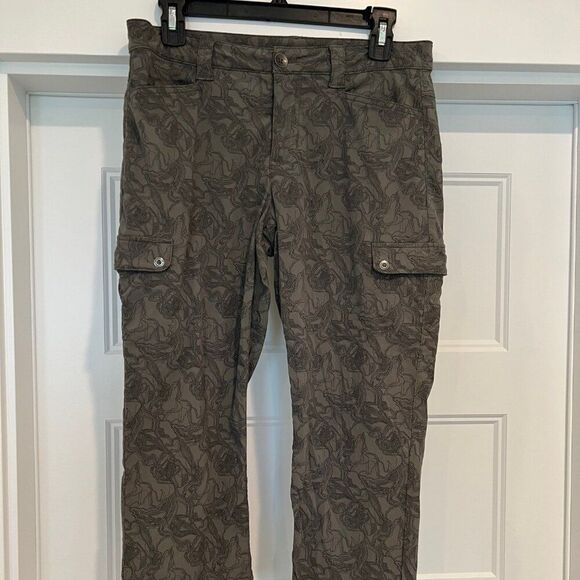 Eddie Bauer Size 4 Dark Green/Gray Horizon Capri Travex Capers Print Cargp Pants - Picture 2 of 6